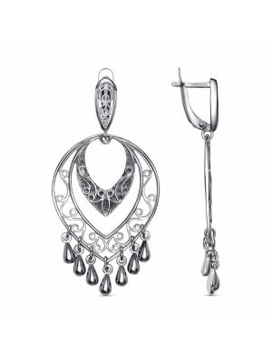 Серьги бижутерия, покрытие - серебрение с оксидированием, без вставок