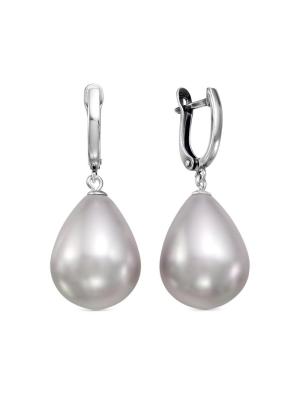 Серьги бижутерия, покрытие - серебрение с оксидированием, вставка - имитация жемчуга