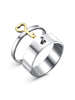 Кольцо бижутерия, покрытие - серебрение с оксидированием, выборочное золочение, без вставок