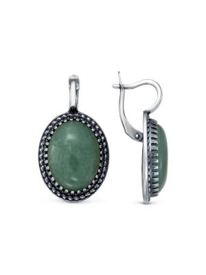 Серьги бижутерия, покрытие - серебрение с оксидированием, вставка - искусственный нефрит