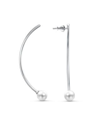 Серьги серебро 925 пробы, покрытие - родирование, вставка - имитация жемчуга