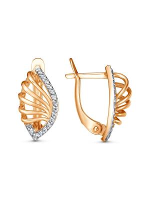 Серьги серебро 925 пробы, покрытие - золочение, выборочное родирование, вставка - фианит (недрагоценный камень)