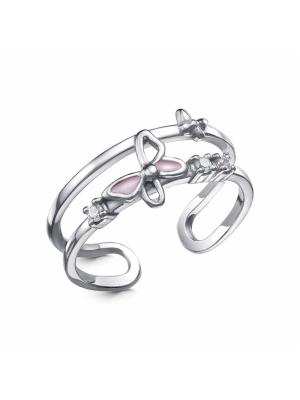 Кольцо серебро 925 пробы, покрытие - родирование, отделка - эмаль, вставка - фианит (недрагоценный камень)