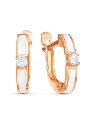 Серьги серебро 925 пробы, покрытие - золочение, отделка - эмаль, вставка - фианит (недрагоценный камень)