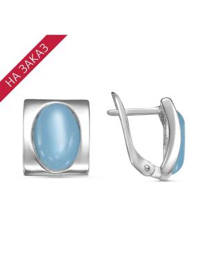 Серьги серебро 925 пробы, покрытие - родирование, вставка - искусственный агат голубой