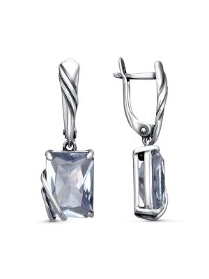 Серьги серебро 925 пробы, покрытие - оксидирование, вставка - искусственный дымчатый кварц