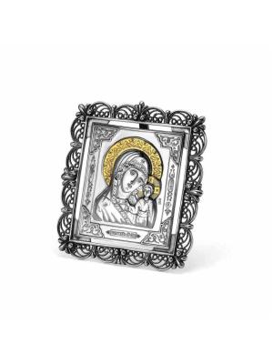 Икона"казанская божия матерь" серебро 925 пробы, покрытие - оксидирование, выборочное золочение, без вставок