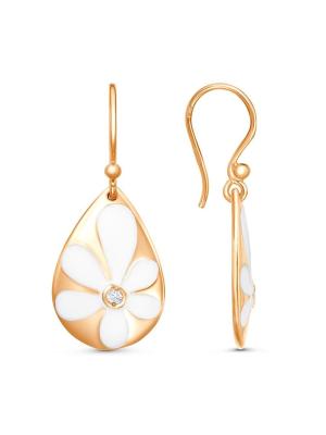 Серьги серебро 925 пробы, покрытие - золочение, отделка - эмаль, вставка - фианит (недрагоценный камень)