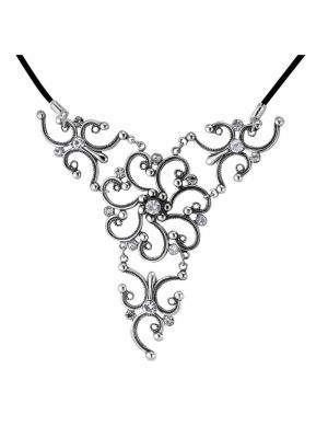 Колье бижутерия, покрытие - серебрение с оксидированием, вставка - стекло ювелирное preciosa