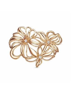 Брошь бижутерия, покрытие - золочение, вставка - фианит (недрагоценный камень)