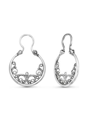 Серьги бижутерия, покрытие - серебрение с оксидированием, без вставок