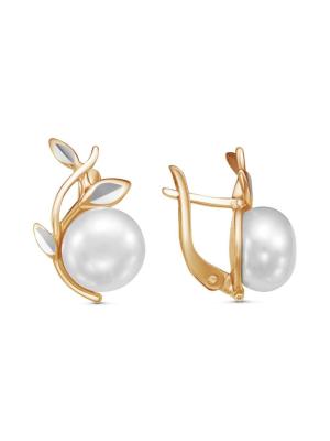 Серьги серебро 925 пробы, покрытие - золочение, отделка - алмазная грань, вставка - культивированный жемчуг