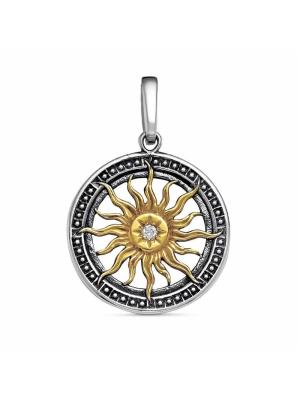 Подвеска серебро 925 пробы, покрытие - оксидирование, выборочное золочение, вставка - фианит (недрагоценный камень)