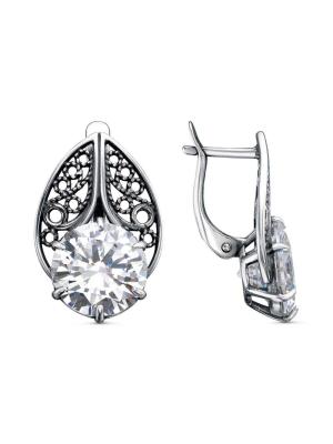 Серьги серебро 925 пробы, покрытие - оксидирование, вставка - фианит (недрагоценный камень)