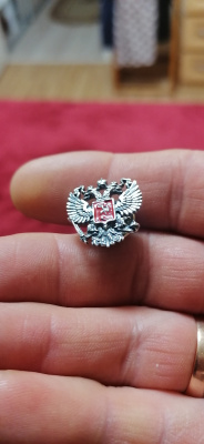 Значок бижутерия, покрытие - серебрение с оксидированием, отделка - эмаль, без вставок