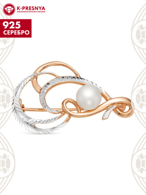 Брошь серебро 925 пробы, покрытие - золочение, отделка - алмазная грань, вставка - культивированный жемчуг