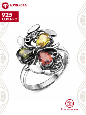 Кольцо серебро 925 пробы, покрытие - оксидирование, вставка - фианит (недрагоценный камень)