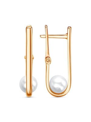 Серьги серебро 925 пробы, покрытие - золочение, вставка - имитация жемчуга
