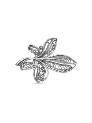 Брошь бижутерия, покрытие - серебрение с оксидированием, без вставок