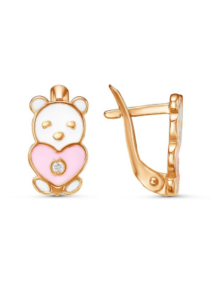 Серьги серебро 925 пробы, покрытие - золочение, отделка - эмаль, вставка - фианит (недрагоценный камень)