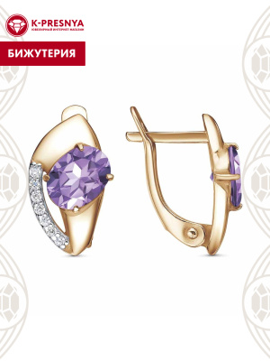 Серьги бижутерия, покрытие - золочение, вставка - фианит (недрагоценный камень)