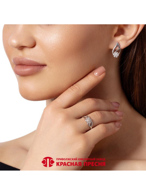 Серьги серебро 925 пробы, покрытие - родирование, вставка - фианит (недрагоценный камень)