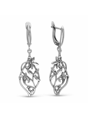 Серьги серебро 925 пробы, покрытие - оксидирование, отделка - алмазная грань, без вставок