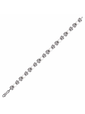 Браслет серебро 925 пробы, покрытие - оксидирование, вставка - культивированный жемчуг, фианит (недрагоценный камень)