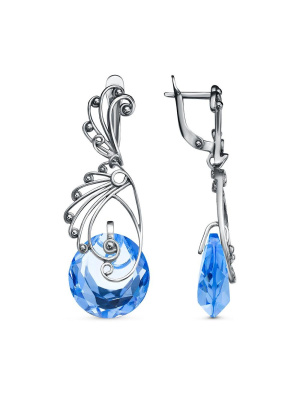 Серьги бижутерия, покрытие - серебрение с оксидированием, вставка - стекло ювелирное собственной огранки