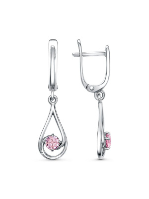 Серьги бижутерия, покрытие - платинирование, вставка - фианит (недрагоценный камень)