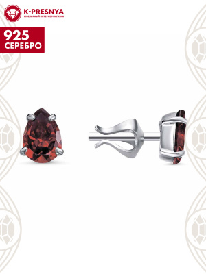 Серьги серебро 925 пробы, покрытие - платинирование, вставка - фианит (недрагоценный камень)