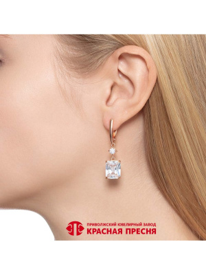 Серьги серебро 925 пробы, покрытие - золочение, вставка - фианит (недрагоценный камень)