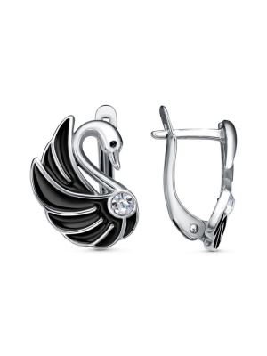 Серьги бижутерия, покрытие - платинирование, отделка - эмаль, вставка - стекло ювелирное preciosa