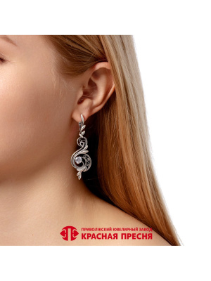 Серьги бижутерия, покрытие - серебрение с оксидированием, вставка - фианит (недрагоценный камень)