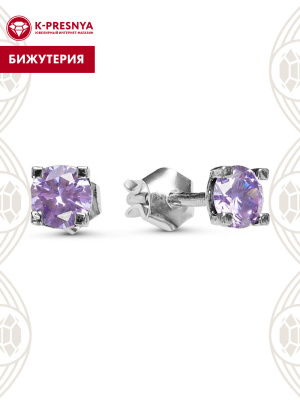 Серьги бижутерия, покрытие - серебрение с оксидированием, вставка - фианит (недрагоценный камень)