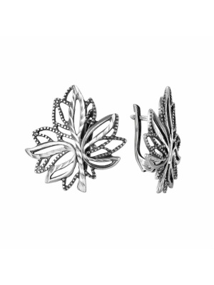 Серьги серебро 925 пробы, покрытие - оксидирование, отделка - алмазная грань, без вставок