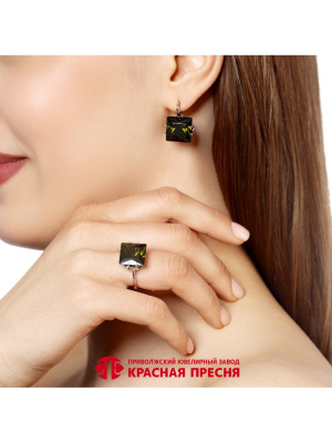 Серьги серебро 925 пробы, покрытие - родирование, вставка - фианит (недрагоценный камень)