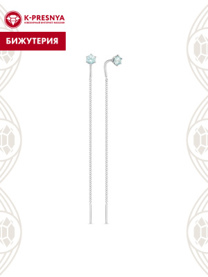 Серьги бижутерия, покрытие - серебрение, вставка - фианит (недрагоценный камень)