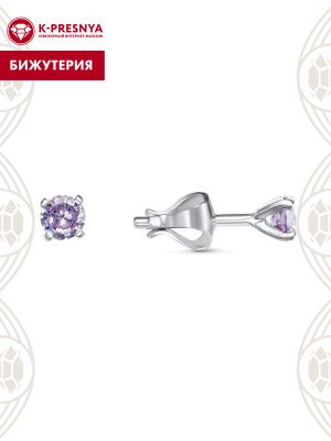 Серьги бижутерия, покрытие - серебрение, вставка - фианит (недрагоценный камень)