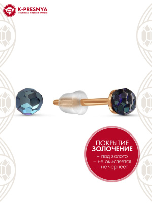 Серьги серебро 925 пробы, покрытие - золочение, вставка - стекло ювелирное preciosa