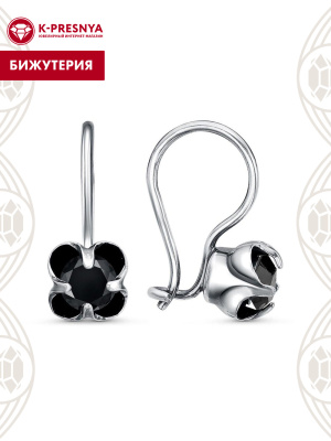 Серьги бижутерия, покрытие - серебрение с оксидированием, вставка - стекло ювелирное preciosa