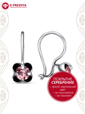 Серьги бижутерия, покрытие - серебрение с оксидированием, вставка - стекло ювелирное preciosa