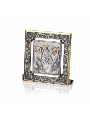 Икона "троица ветхозаветная" серебро 925 пробы, покрытие - оксидирование, выборочное золочение, без вставок