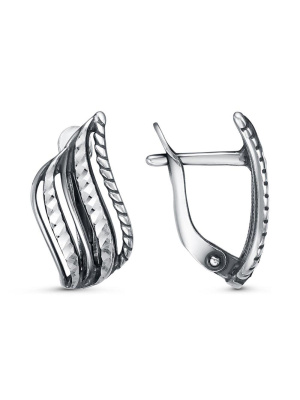 Серьги бижутерия, покрытие - серебрение с оксидированием, отделка - алмазная грань, без вставок