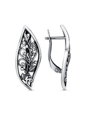 Серьги бижутерия, покрытие - серебрение с оксидированием, без вставок