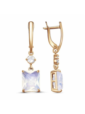 Серьги серебро 925 пробы, покрытие - золочение, вставка - стекло ювелирное собственной огранки, фианит (недрагоценный камень)