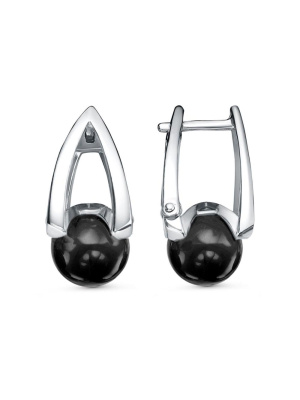 Серьги бижутерия, покрытие - платинирование, вставка - имитация жемчуга