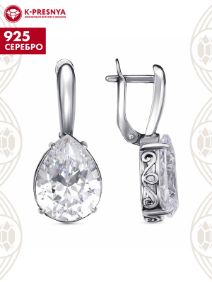 Серьги серебро 925 пробы, покрытие - оксидирование, вставка - фианит (недрагоценный камень)