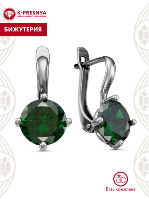 Серьги бижутерия, покрытие - серебрение с оксидированием, вставка - фианит (недрагоценный камень)