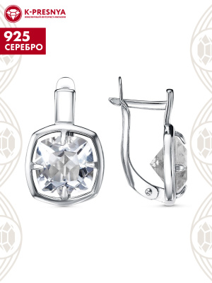 Серьги серебро 925 пробы, покрытие - платинирование, вставка - горный хрусталь